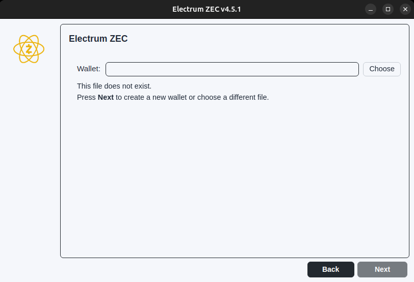 Electrum choose wallet file screen